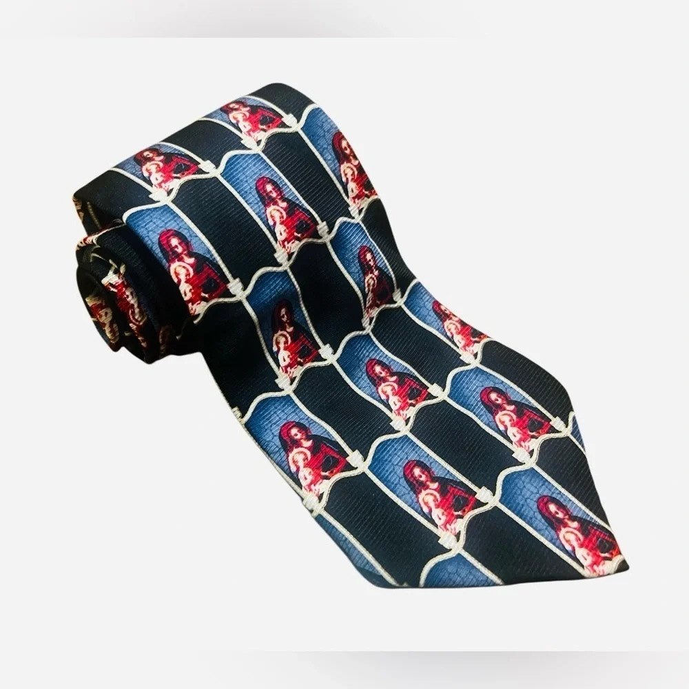 Belk- MARY holding JESUS  Blue and Red Patterned Tie